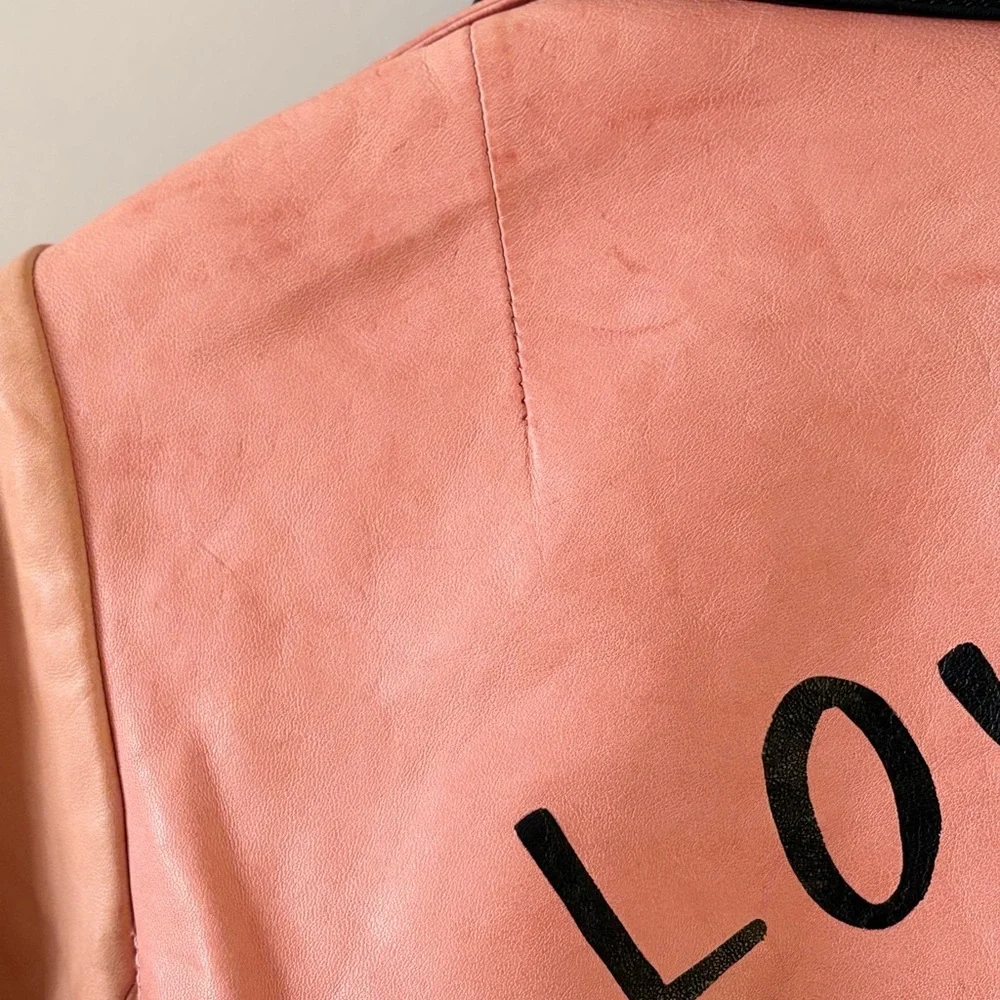 Alice + Olivia Lamb Leather Moto Jacket – “LOVE YOURSELF” – Size S - Picture 8 of 11